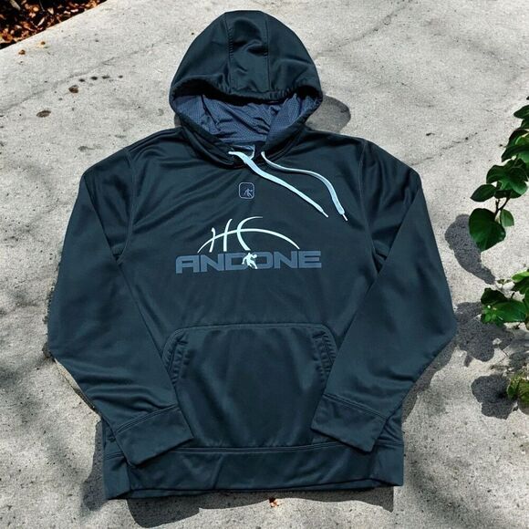 AND1 Streetball Vintage Y2K Athletic Pullover Black Gray Hoodie Men's Size Large - Picture 1 of 9